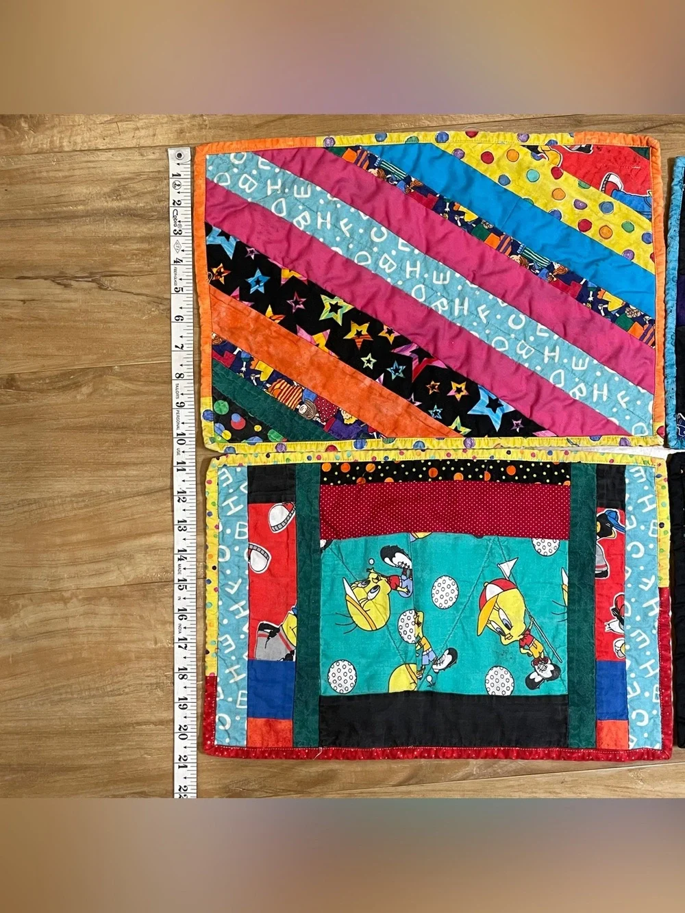 Vintage Handmade Set of Four 16”x10” Quilted Placemats Cottagecore Fun Whimsical